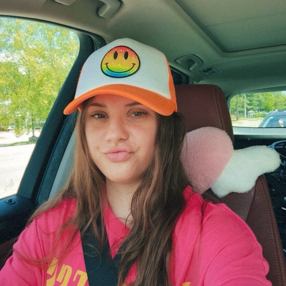 Neon orange rainbow smiley Hat